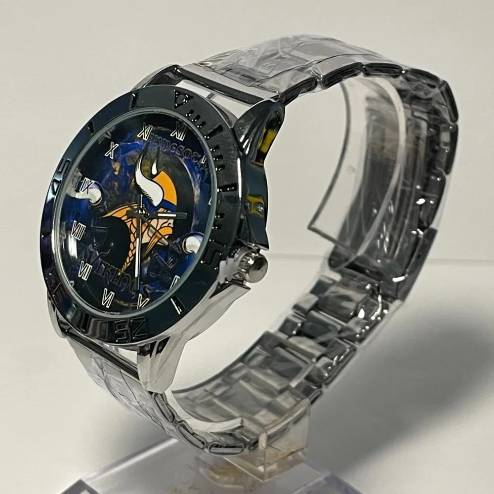 Minnesota Vikings NFL Team Logo Men's Stainless-Steel Silver Watch NEW